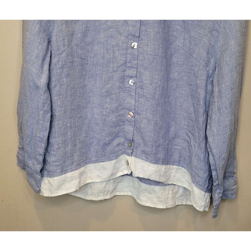 Lintico Linen Blue White Hem Long Sleeve Button Up Shirt Size XL Coastal - Picture 3 of 13
